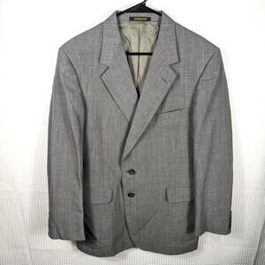 Evan Picone 46R Gray Glen Check Wool Blazer Men 2 Button 1980s Vintage Jacket